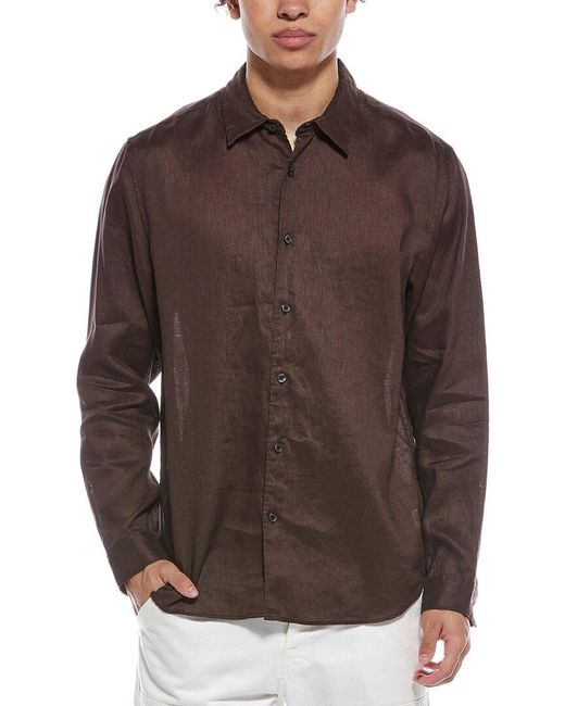 Theory Brown Irving Relaxed Linen Shirt for men