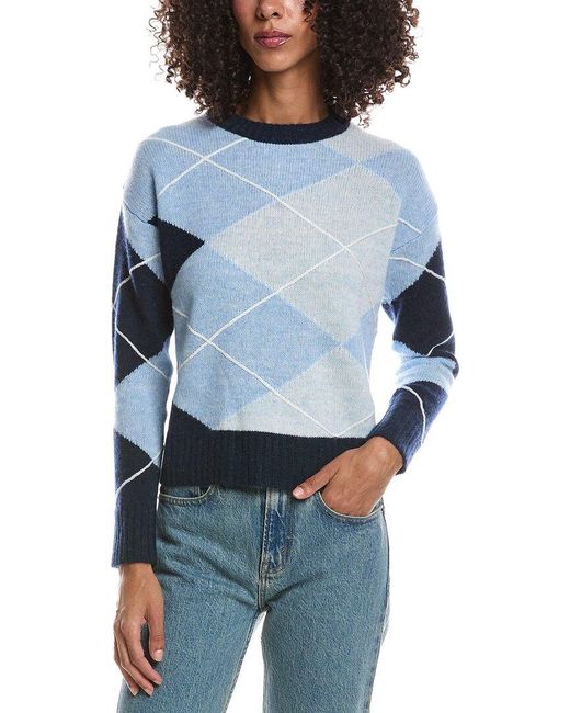 Brodie Cashmere Blue Argyle Crewneck Cashmere Sweater