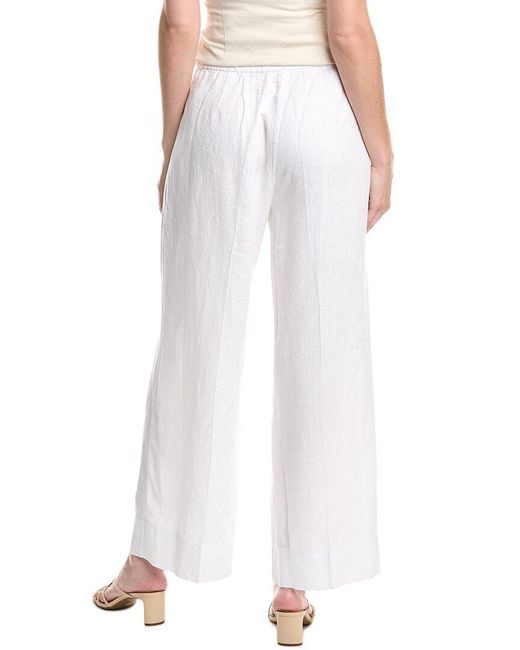 Eileen Fisher White Pleated Front Linen Wide Leg Pant