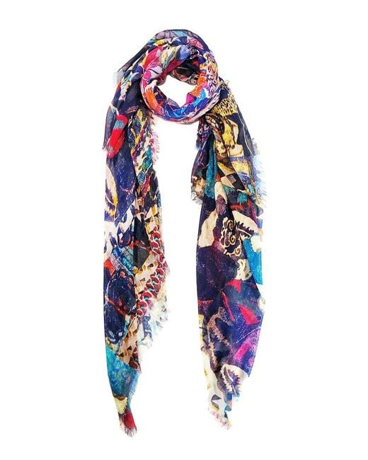 Blue Pacific Blue Silk-Blend Vintage Patchwork Scarf