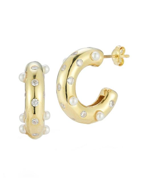 Sphera Milano Metallic 14k Over Silver 2.5mm Pearl Cz Hoops