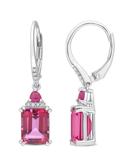 Rina Limor Silver 6.38 Ct. Tw. Diamond & Ruby & Pink Topaz Earrings