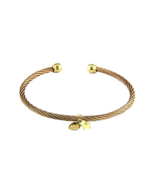 Diamond Select Cuts Metallic Heart 14K & Stainless Steel 0.02 Ct. Tw. Diamond Bangle Bracelet