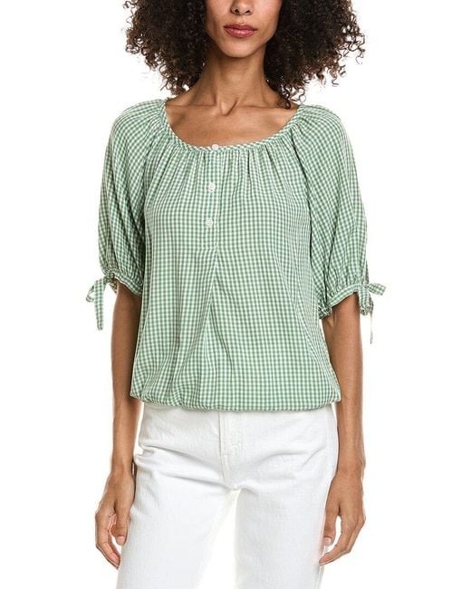 Max Studio Green Bubble Button Tie Sleeve Blouse