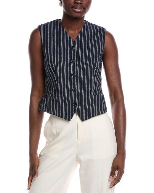 Gracia Blue Linen-Blend Waistcoat