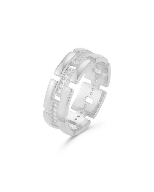 Chloe and Madison White Silver Cz Bold Link Ring