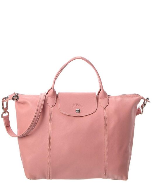 Longchamp Le Pliage Cuir Medium Leather Top Handle Tote in Pink | Lyst  Canada