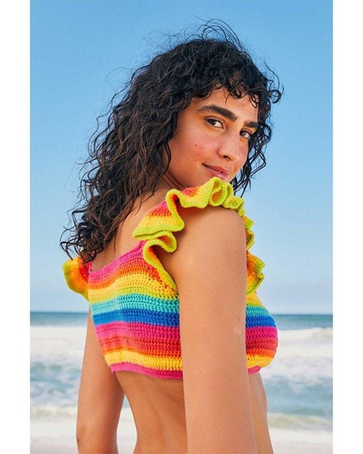 Farm Rio Blue Rainbow Crochet Bikini Top