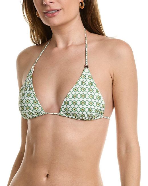 Tory Burch Green Printed String Bikini Top