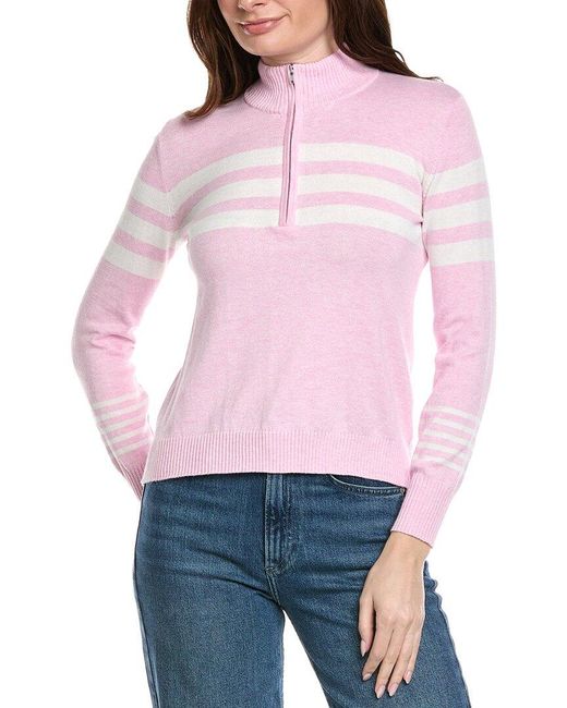 Hannah Rose Pink Stripe 1/2-Zip Cashmere-Blend Pullover