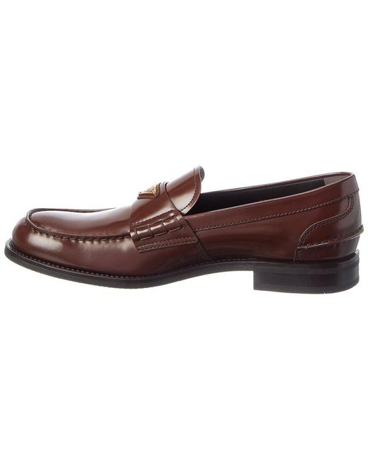 Prada Brown Logo Brushed Leather Loafer for men