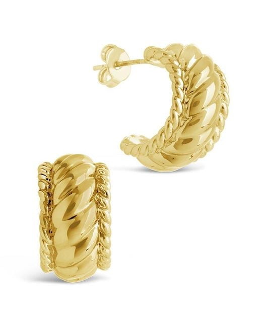 Sterling Forever Metallic 14k Plated Kalina Quilted Huggie Hoops
