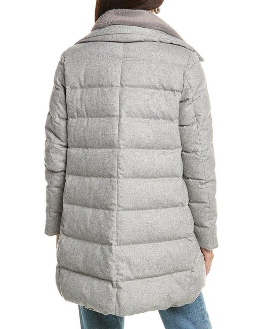 Herno Gray Quilted Padded Silk & Cashmere-blend Coat