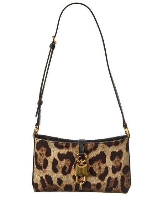 Dolce & Gabbana Metallic Lock Canvas & Leather Shoulder Bag
