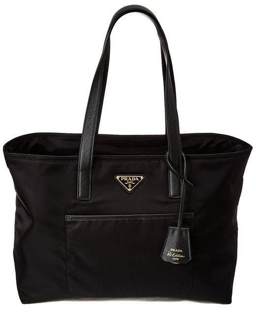 BUCKET BAG 19 IN BEIGE RE-NYLON AND SAFFIANO LEATHER HANDLE