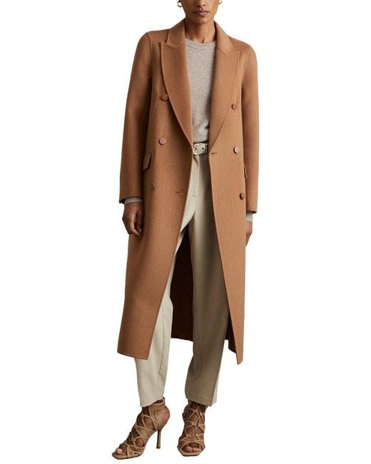 Reiss Brown Maeve Double-Breasted Blindseam Wool-Blend Coat