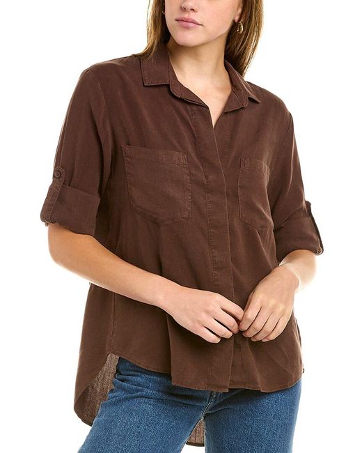 Bella Dahl Split Back Buttondown Blouse in Brown Lyst