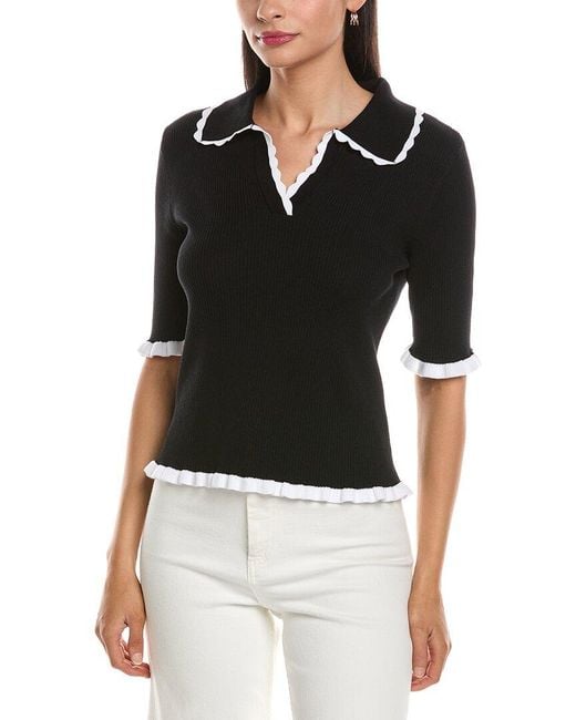 Nanette Lepore Black Scallop Trim Polo Sweater