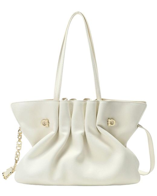 Tiffany & Fred Paris Natural Soft Pleated Leather Shoulder Tote