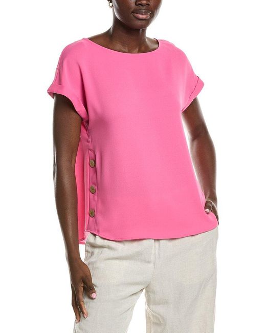 Jones New York Pink Jasper Crepe Button Detail Blouse