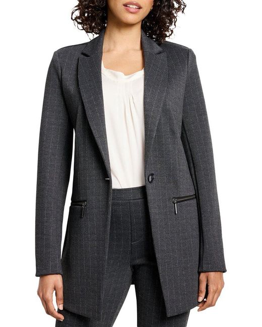 NIC+ZOE Black Petite Pinstripe Ponte Zip Jacket