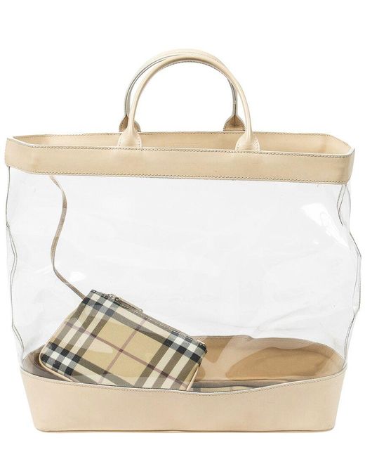 Burberry Natural Clear & Pvc Leather Large Tote (Authentic Pre-Owned)