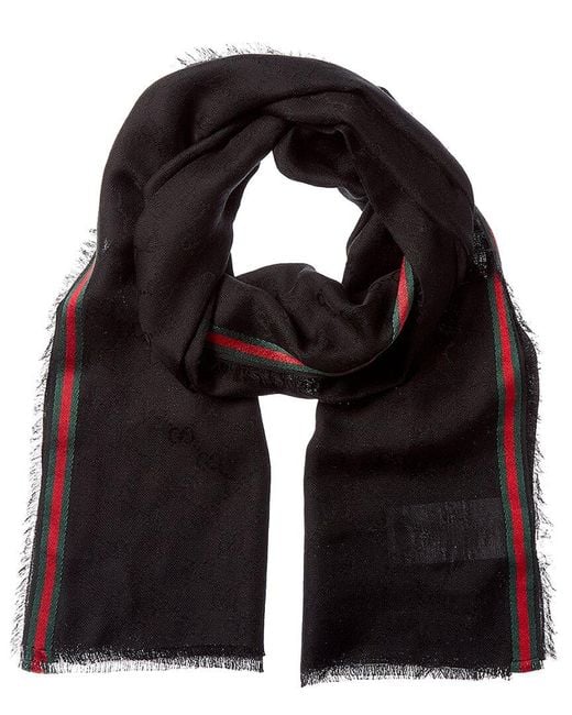 Gucci Black Gg Web Silk-Blend Scarf for men