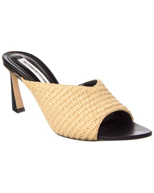 Victoria Beckham Black Raffia & Leather Sandal
