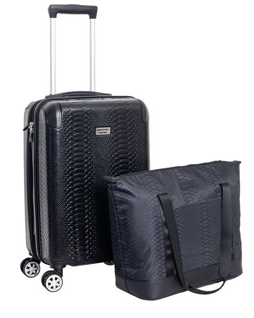 Geoffrey Beene Blue Embossed Snakeskin 2pc Expandable Luggage Set