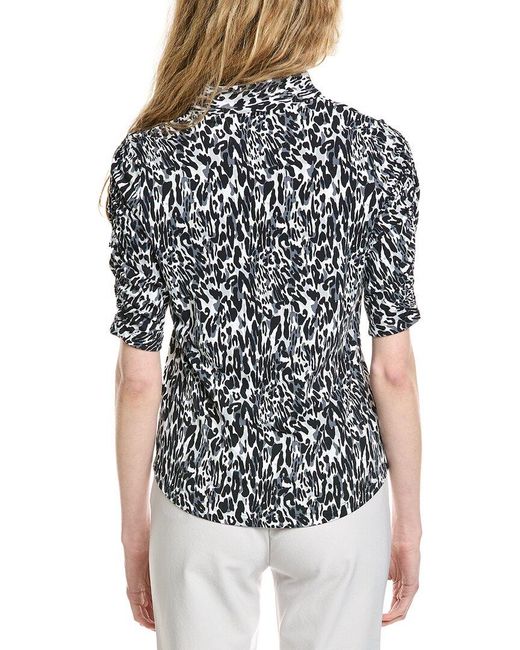 IBKUL Black Ruched Elbow Sleeve Mandarin Collar Top