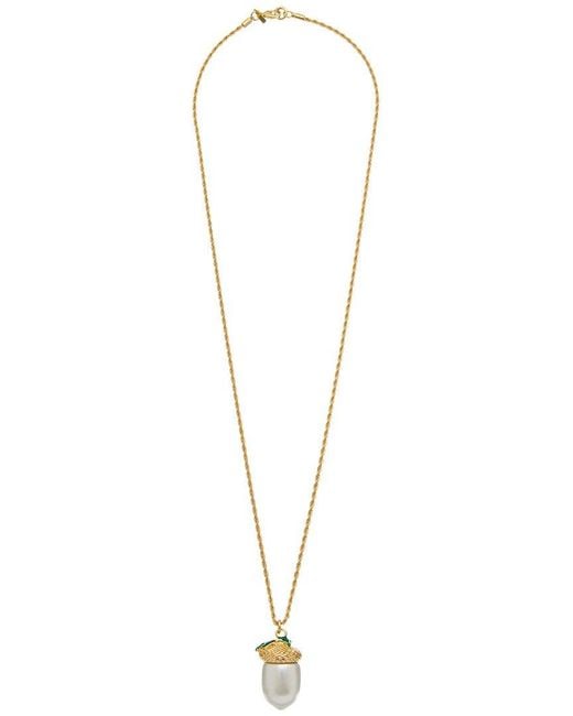 Kenneth Jay Lane White Plated Pendant Necklace
