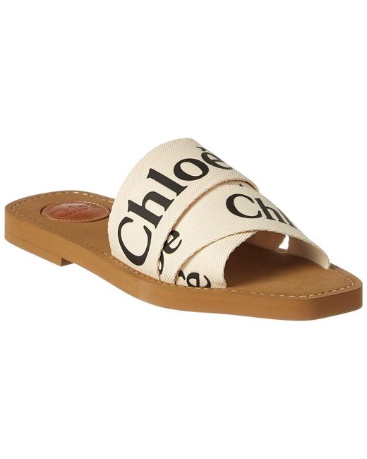 Chloé Woody Logo-print Canvas Sandals in - Save 50% - Lyst