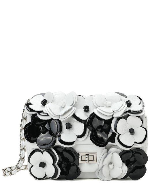 Tiffany & Fred Paris White Full-grain Floral Leather Shoulder Bag