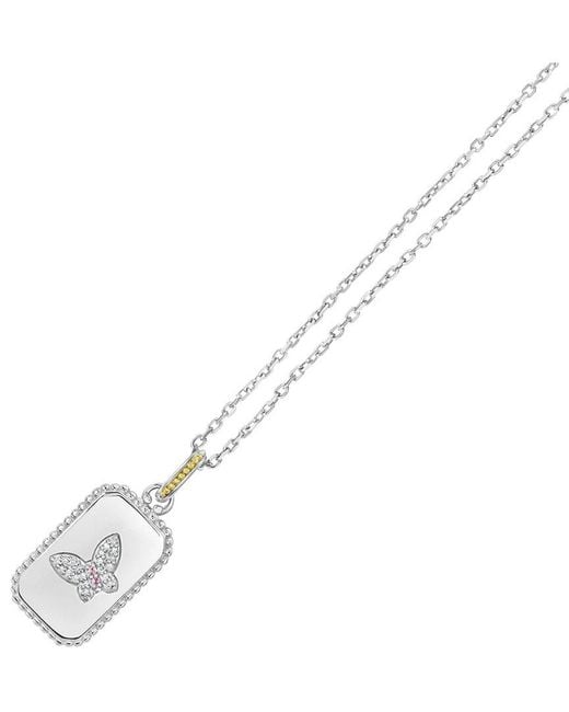 Phillip Gavriel Metallic 18K Over 0.10 Ct. Tw. Diamond & Tourmaline Butterfly Medallion Tag Necklace