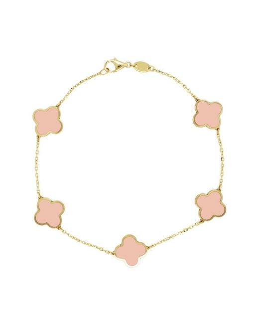 Italian Gold White 14K Light Agate Clover Stackable Bracelet