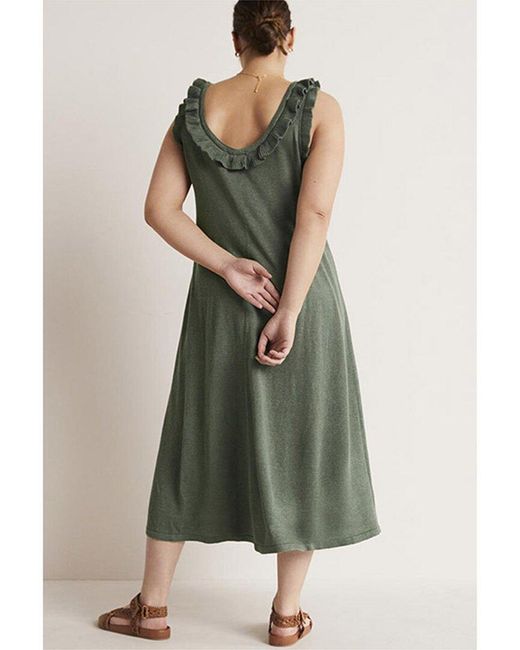 Boden Green Frill Neck Knit Linen-bend Midi Dress