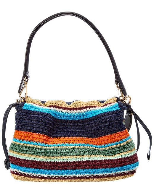 Fendi Black Mamma Baguette Medium Crochet & Leather Shoulder Bag