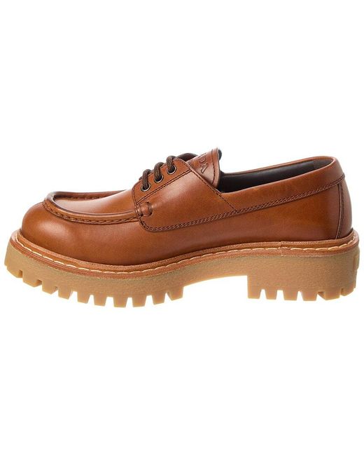 Prada Brown Lace-Up Leather Loafer