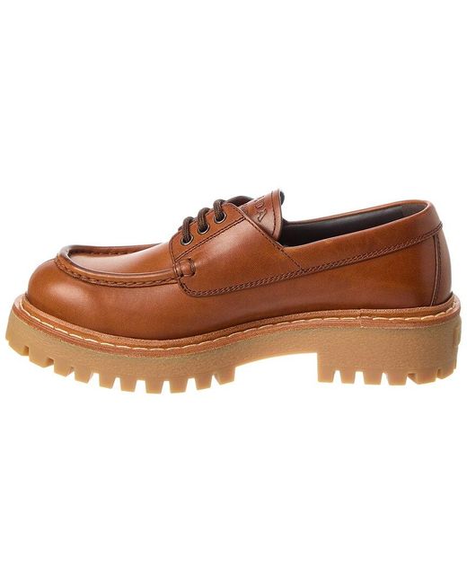 Prada Brown Lace-Up Leather Loafer