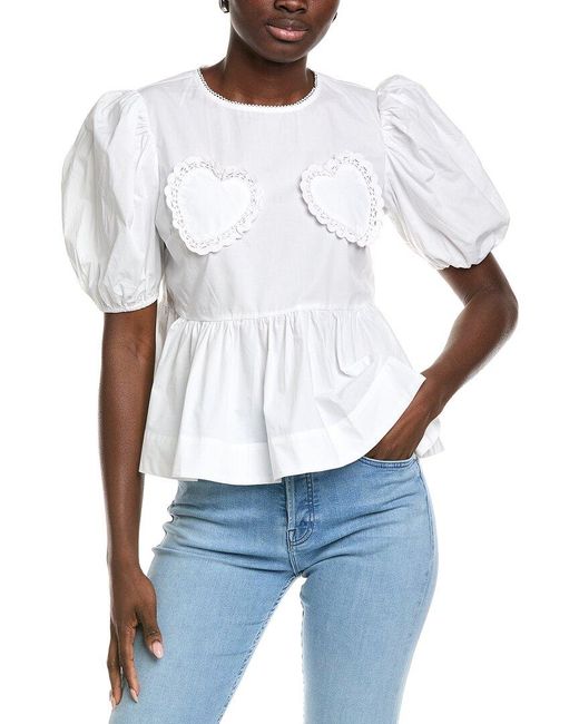 English Factory White Heart Peplum Top