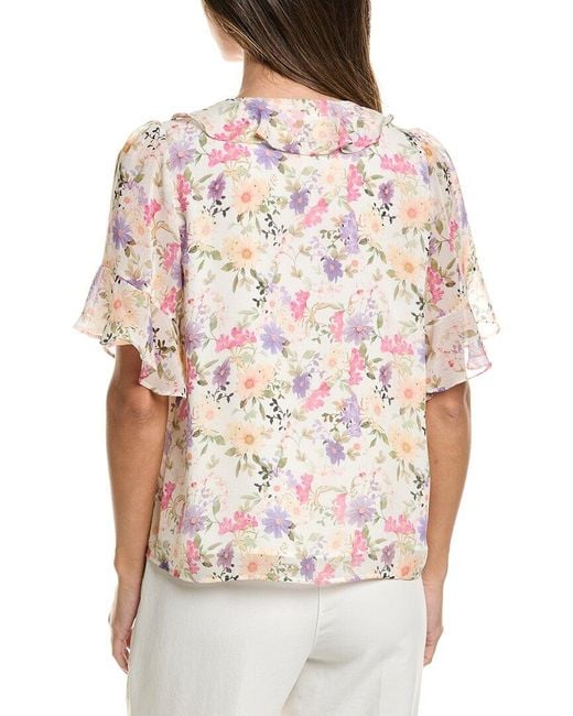 Cece White Flutter Sleeve Ruffled Top