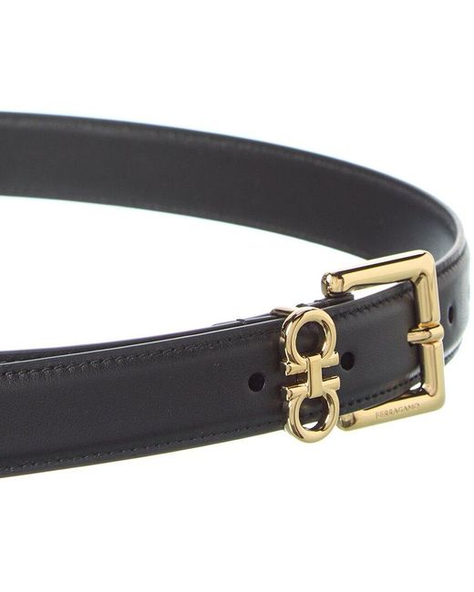 Ferragamo Black Double Gancini Leather Belt