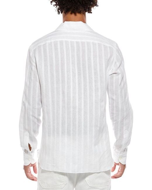 Isaia White Camp Collar Linen-Blend Shirt for men