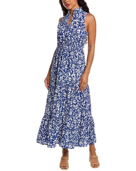 London Times Ruffle Neck Peasant Maxi Dress in Blue | Lyst