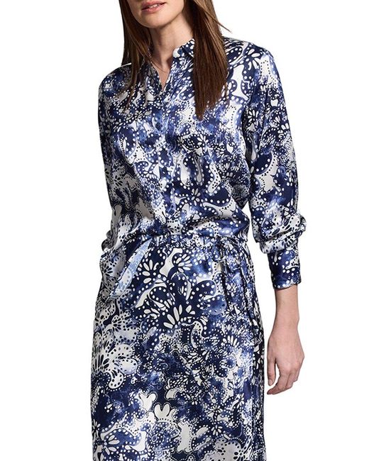 NIC+ZOE Blue Twilight Blooms Stretch Silk-Blend Shirt