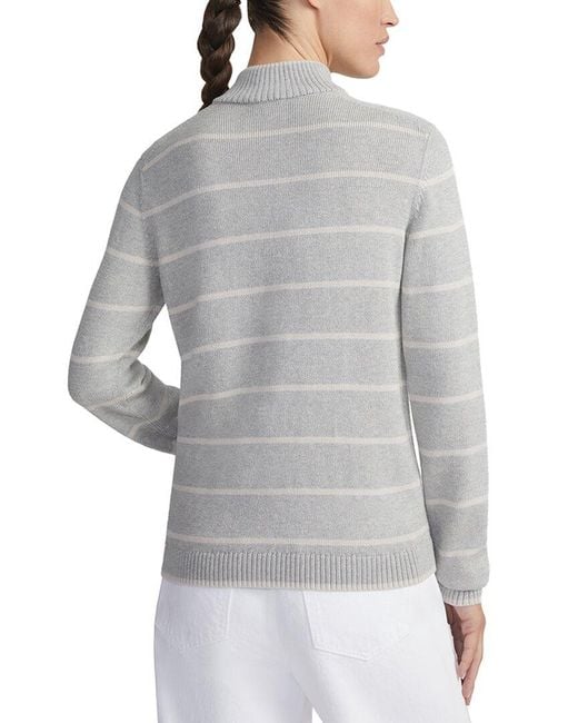 Lafayette 148 New York Gray Stripe Fitted Silk-Blend Bomber Jacket