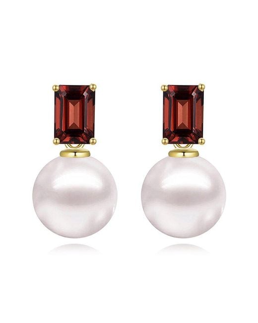 Kai Fine Jewelry White 14K 1.60 Ct. Tw. Garnet & 8-9Mm Pearl Drop Earrings