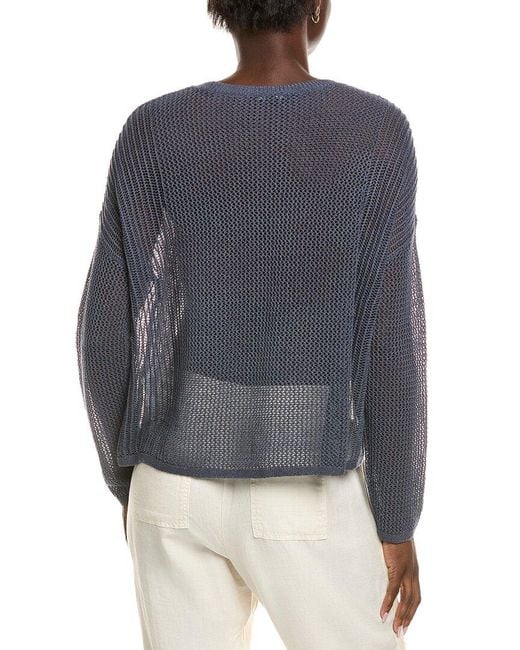 Eileen Fisher Blue Crewneck Linen-Blend Sweater