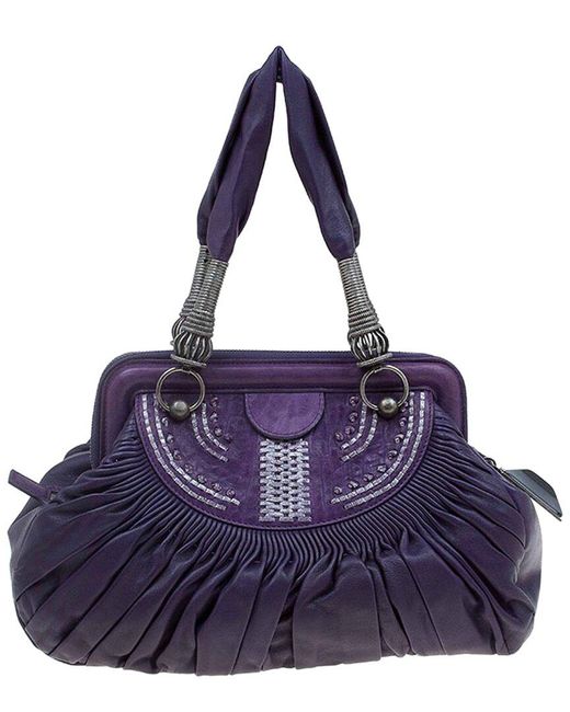 Dior Purple Pleated Leather Plisse Satchel (Authentic Pre-Owned)