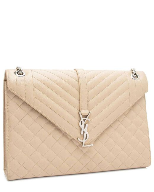 Saint Laurent Natural Matelassé Leather Monogram Large Envelope Bag (Authentic Pre-Owned)